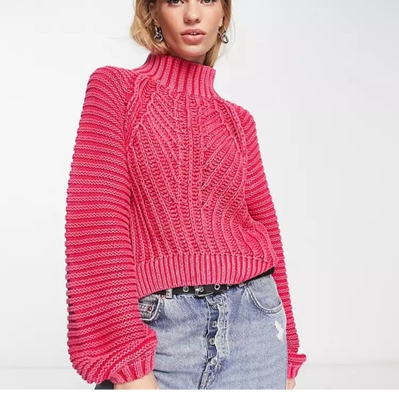 Free People sweetheart balloon sleeve sweater pink women’s small - Picture 3 of 6